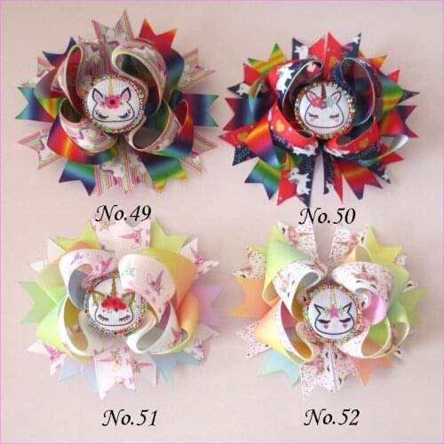 100 BLESSING Good Girl Boutique 4.5" Princess Hair Bow Clip Rainbow Unicorn