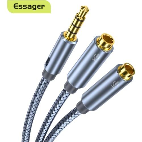 3.5mm Essager One-to-two Audio Cable Male To Double Female With Microphone High-quality Transmission Audio Splitter Video Cables