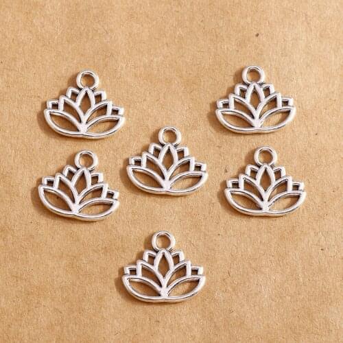 20pcs 15*13mm Alloy Lotus Flower Charms for Making Bracelets Pendants Necklaces Handmade Craft DIY Jewelry Crafts Accessories