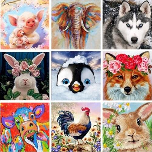 Diamond Embroidery Husky Bunny Painting By Number Kits Fox Cow Fish Pig Elephant Crystal Rhinestone Mosaic Pictures Arts Craft