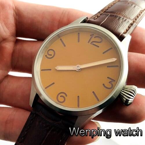 Mens classic luxury mechanical watch 43mm brown dial sapphire glass luminous hands hand winding mens watch