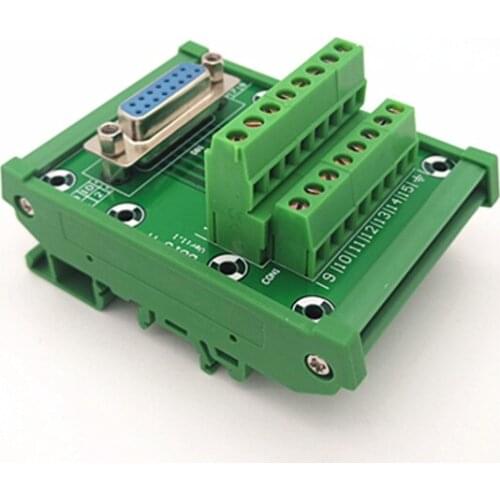 DIN rail mountable D-SUB DB15 Female Header Breakout Board, Terminal Block, Connector