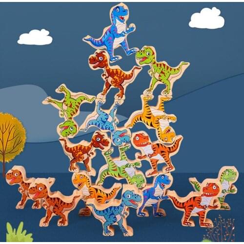 Dinosaur Montessori Creative Stacking Board Game Rainbow JengaSet Balancing Building Blocks Interactive Antistress Toy For Kids