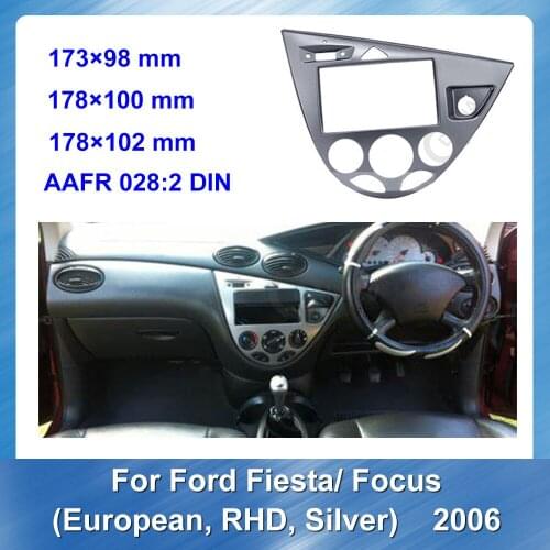 Double Din Car Radio Fascia for Ford Fiesta Focus European RHD Silver 2006 Car DVD frame Stereo Refitting Installation Trim Kit
