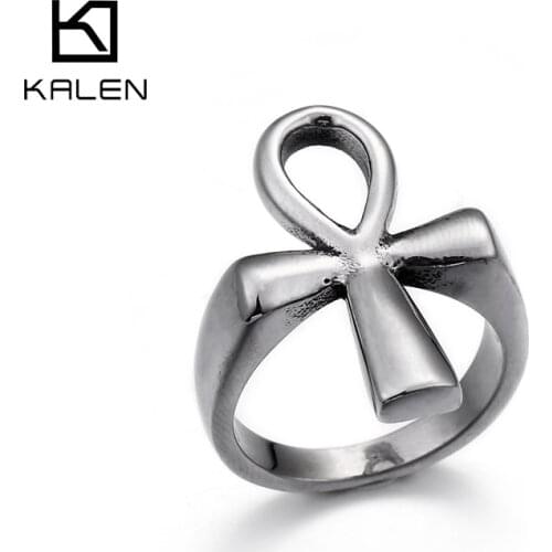 KALEN Egyptian Ankh Symbol of Life Finger Midi Rings Jewelry Stainless Steel Charm Rings For Men Women Size 8-12 Cross