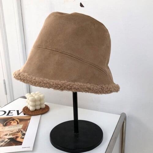 KENSHELLEY Hot Sale Female Winter Hat Plus Suede Lamb Hair Fisherman Hat Autumn And Winter Warm Plush Basin Hat
