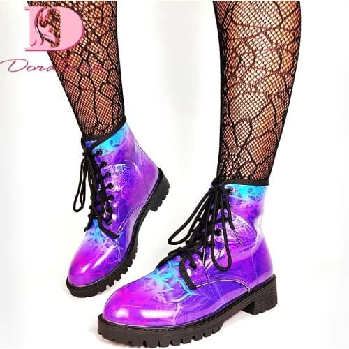 DoraTasia INS Hot Female Purple Butterfly Boots Brand Design Chunky Heels Short womens Boots Spring Autumn Novelty Shoes Woman