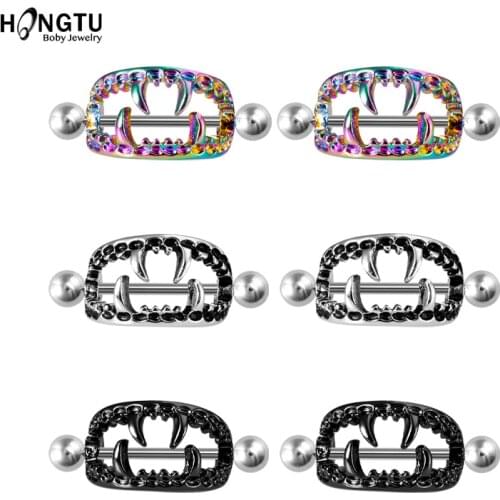 2PCS Sexy Teeth Nipple Ring Shield Cover Barbell Nipple Piercing Bar for Women 14G Surgical Steel Breast Body Piercing Jewelry