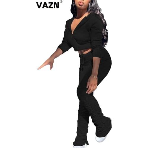 VAZN 2020 Autumn High-end High Street Sexy Free Young Solid Tracksuits Hooded Full Sleeve Long Pants Slim Women 2 Piece Set