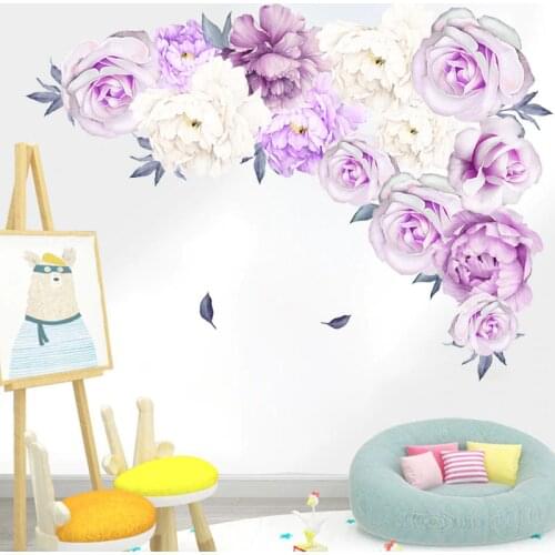 Beautiful Violet Purple Peony Flowers Wall Stickers for Kids Room Living Room Bedroom Home Decoration Wall Decal Home Decor PVC