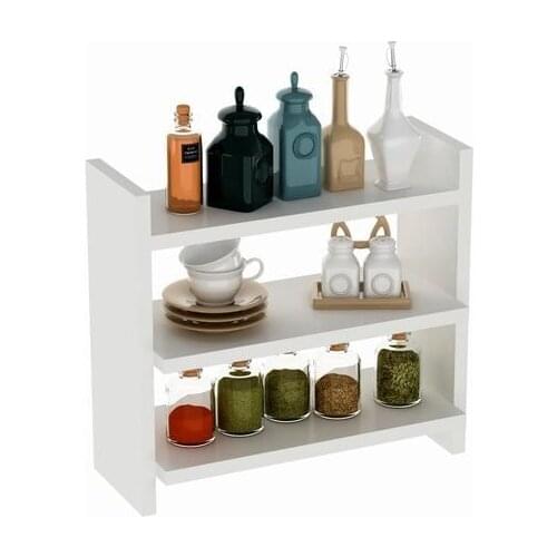 White Wooden Kitchen Organizer Shelf with Three Layers Modern Design Spices, Jar and Coffee Cup Holder Naturel Product