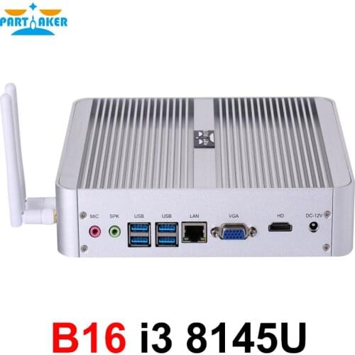 Partaker B16 Intel Core i3 8145U 2*DDR4 mSATA M.2 NVMe Fanless Mini PC WIN10 Mini PC Windows10 with HDMI VGA USB