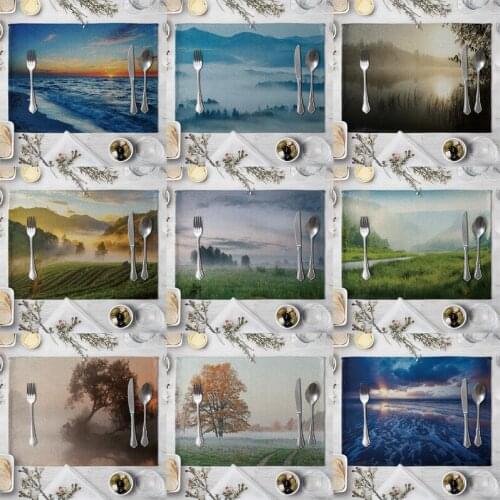 Fashion Print Rectangle Cotton Linen Western Style Table Pad Cut Mats Placemat for Dinner Kitchen Table 40x30cm