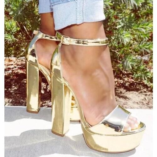 Moraima Snc Gold Leather High Heel Sandal Women Summer Shoes Chunky Heels Platform Sandals Party Shoes Sandalias Mujer