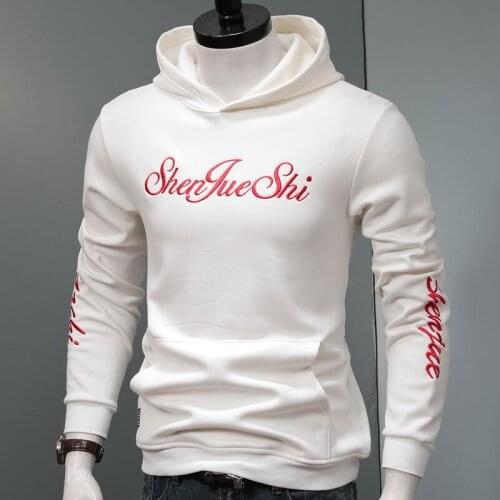 Winter Fleece White Hoodie Men Fashion Letter Embroidery Hooded Sweatshirt Hip Hop Streetwear Warm Hoody Oversized Mens Clothes