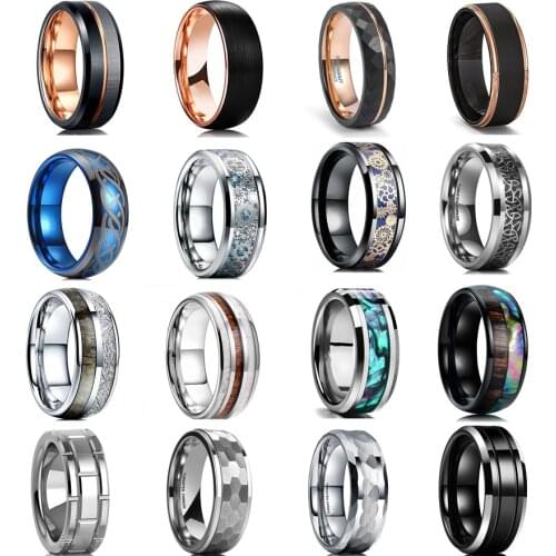 Simple Business Rose Gold Stainless Steel Ring For Men Domed With Koa Wood Inlay Promise Ring Wedding Party Jewelry For Men