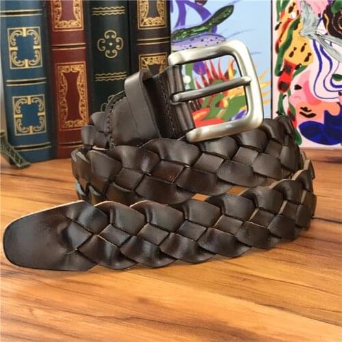Mens Braided Leather Belt Top Quality Hand Made Luxury Wide Genuine Leather Belts For Women Ceinture Men Leather Belt MBT0508