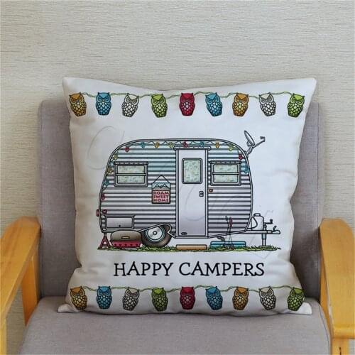 Happy Campers Car Printed Pillow Covers Teens Cushion Cover Camping Travel Throw Pillow Case Sofa Home Pillowcase Drop Shipping