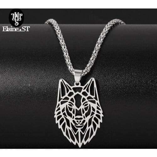 Wholesale Wolf Necklace stainless steel Hollow Animal pendant necklace Siberian wolf Cut Out Chain Punk Fasoss Jewelry wholesale
