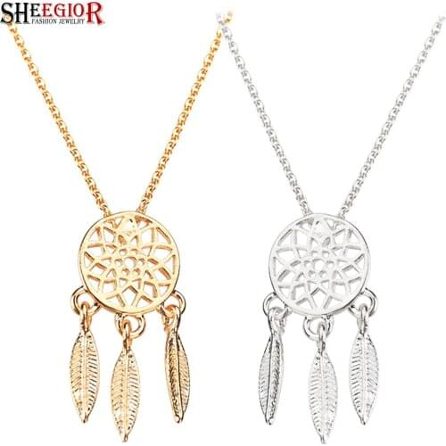 Dreamcatcher Choker Necklace Women Girl Accessories Fashion Lovely Golden Silver color Cobweb Feather Dangle Long Necklaces Gift