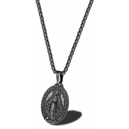 RIR Minimalist Stainless Steel Virgin Mary Pendant Necklace Vintage Color Oval Religion Jewellery Necklace Gifts