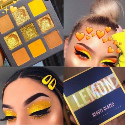 9 Colors Beauty Glazed Eyeshadow Pallete Yellow Lemon Glitter Shimmer Matte Eye Shadow Makeup Palette Neon Pigments Sombras