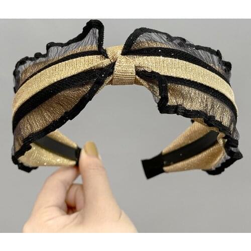 French Mesh Bezel Hair Bands Fashion Lace Hollow Solid Color Knotted Hair Hoop Womens Wide Wash Face Headband Hair Accessories