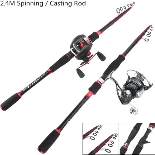 2.4m 7 Section Carbon Fiber Lure Fishing Rod Travel Ultra Light Spinning / Casting Fishing Pole