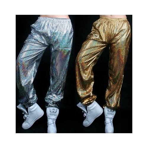 Stage personality mens pants Hip hop street dance jazz harem pant men feet trousers singer dance star style elastic waist gold