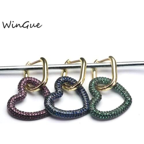 Heart Shaped Gold Color Drop-Earrings CZ Crystal Brincos Elegant Jewelry Dangle Earrings For Friend Lover Jewelry Gift