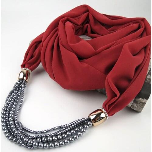 Women Simple Beading Pendant Necklace Scarf Chiffon Cotton Scarves Multi-style Decorative Women Foulard Femme Head Scarves Hijab