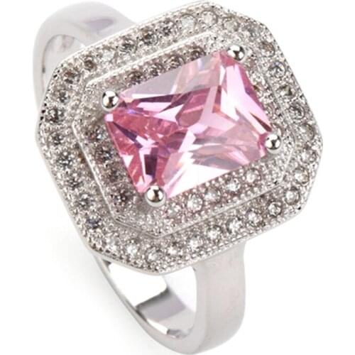 SHUNXUNZE Charms Wedding rings Jewelry & Accessories for women dropshipping Pink Cubic Zirconia Rhodium Plated R3242 size 6 7 8