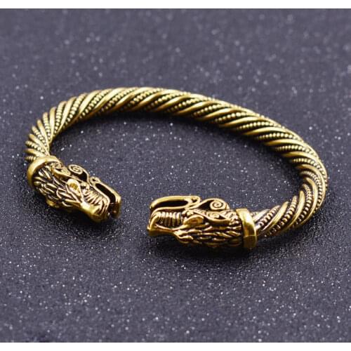 Unique Gold Silver Colour Opening Bracelet Nordic Viking Wolfhead Bracelet Stainless Steel Bracelet Hip Hop Party Jewelry