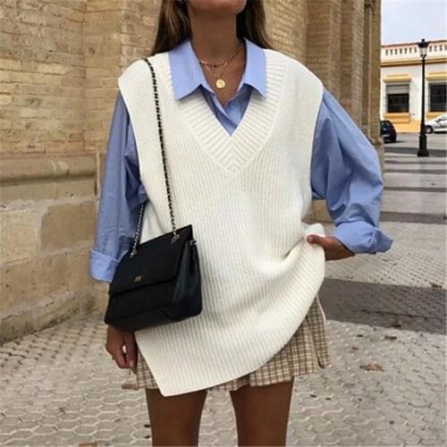 Urifens V-neck Knitted Vest Womens Sweater 2021 Spring Summer Loose Solid Sweater Vest Korean Split Sleeveless Sweater BN21U