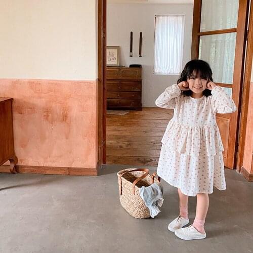 Vintage classic Polka Dot bubble sleeve layered dress girl dress kids dresses for girls