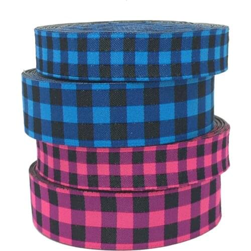 ZERZEEMOOY 2017 NEW 5/8" 16mm and 7/8" 22mm 10y/lots Polyester Woven Jacquard Ribbon For Dog Collar Blue and pink plaid