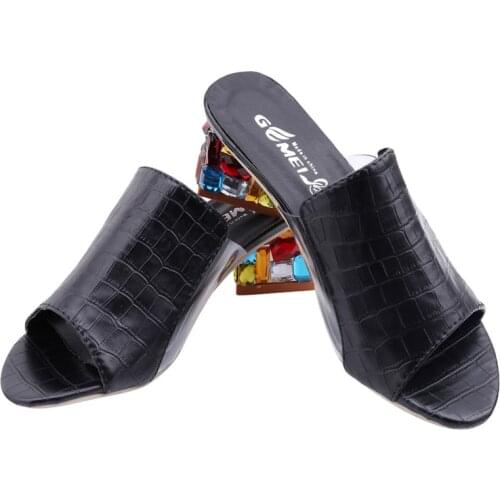 Women Fashion Summer Crystal Sandals Rhinestone Heels Open Toe Shoes Woman Colorful Ladies Beach Flip Flops Slides