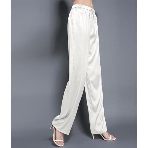 Womens fashion light luxury satin silk trousers summer drape straight tube casual pants drop loose pants women 20120