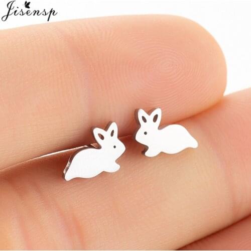 Jisensp Cute Rabbit Stainless Steel Stud Earrings for Women Animal Jewelry Earrings Female Black Women Earrings Bts Accessories