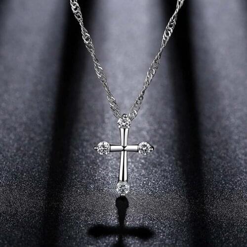 KOFSAC Fashion 925 Sterling Silver Necklaces For Women Wedding Jewelry Shiny Zircon Classic Cross Necklace for Female Party Gift