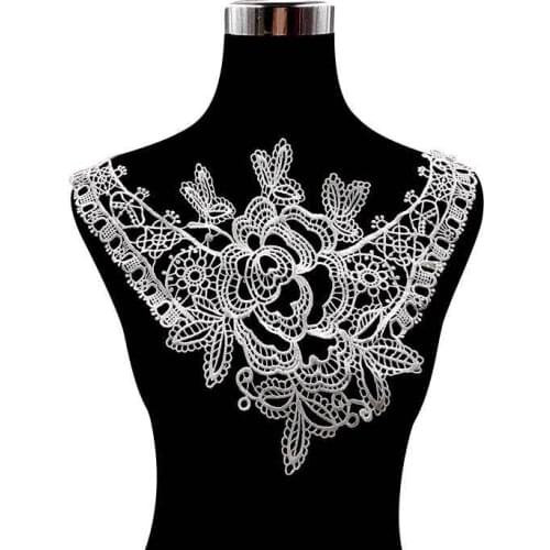 1PCS Exquisite White Black Cotton Venise Embroidery Flowers Lace Collar Guipure Applique Blouse Clothing Dress Sewing Lace Patch