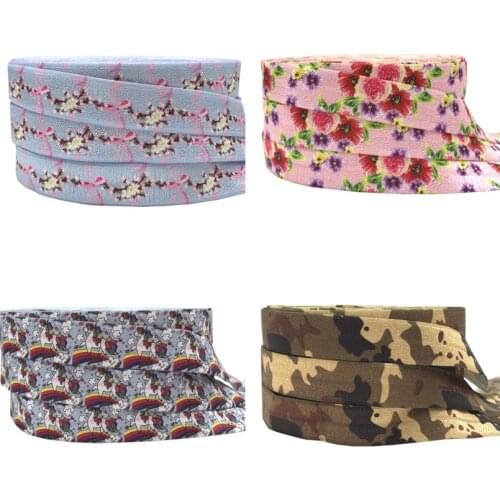 10yard 5/8'' Flower Unicorn Camouflage Fold Over Elastic FOE For DIY Apparel Wedding Party Gift Strap Sewing Accessories
