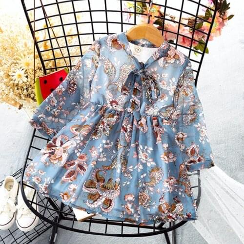 2018 Autumn Brand New Lovely Toddler Baby Girls Flower Chiffon Party Dress Long Sleeve Bow Tie Sundress Floral Princess Clothes