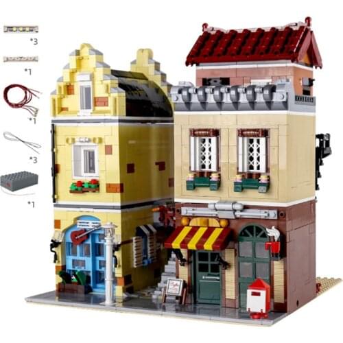 3103 PCS Street View House Toys Model Assembly Bricks Building Blocks Coffee Shop With Led Lights Kids Gifts