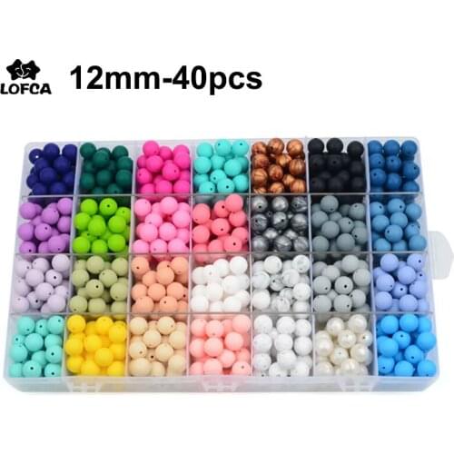 LOFCA 40pcs 12mm Silicone Beads Teething Chew Beads Food Grade Teether Necklace BPA Free Diy Jewelry Baby Teether Toy Pacifier