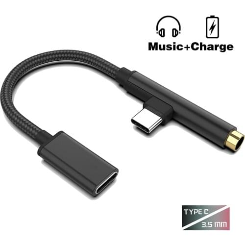 Type C To 3.5mm Earphone Jack Adapter for Huawei Xiaomi Samsung 90 Degree USB Aux Audio USB-C Charger Charging Cable Headphone