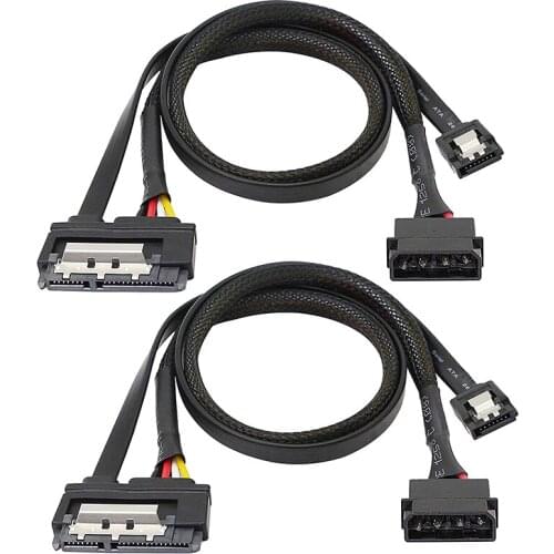 AU42 -2 Pcs SATA 6G Data Cable, SATA Power 2-In-1 Extension Cord,LP4 IDE to SATA 15P Female with Serial ATA III 7 Pin Female