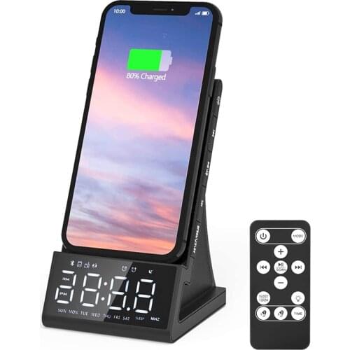 Wireless Charging Base Blutooth 5.0 Wireless Charger Alarm Clock Bluetooth Speaker Audio Video Speakers FM Radio for Android