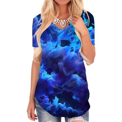 Giyu Brand Graffiti T Shirt Women Dark Blue Funny T shirts Psychedelic V-neck Tshirt Abstract T-shirts 3d Womens Clothing