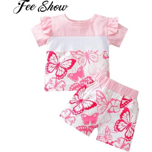 Children Girls Clothing Sets Summer Fashion Casual Style Butterfly Printed T-Shirts+Shorts Sports Suits 2Pcs Baby Girls Clothes